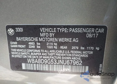 2018 BMW 330I xDrive из США, поврежденный, VIN WBA8D9G53JNU67962